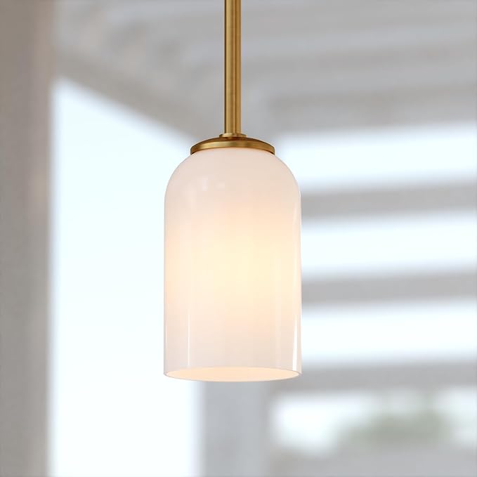VAXCEL Shelby Gold Brass Transitional Mini Pendant Ceiling Light White Glass
