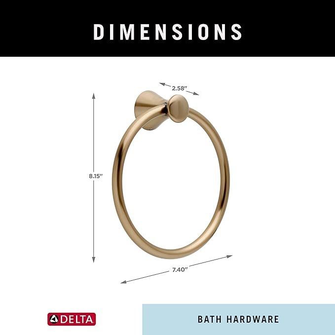 Delta Lahara (1-Pack) Hand Towel Holder Champagne Bronze Towel Racks for Bathroom Wall Round Towel Ring Holder for Bath Towel Hanger for Kitchen, Bathroom Accessories 73846-CZ