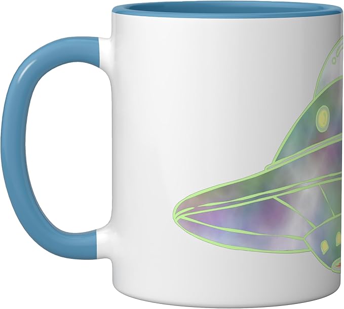 UFO UAP Flying Saucer Alien Spaceship Ceramic Mug, Blue/White