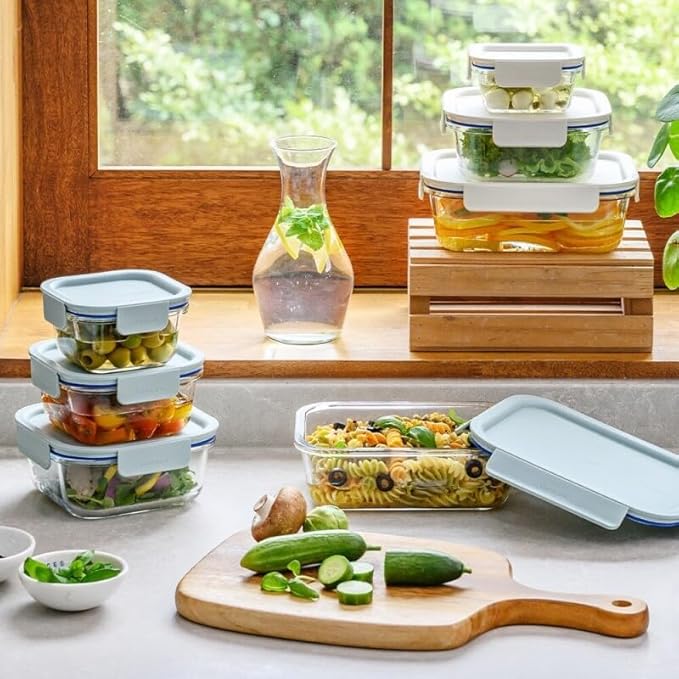 LocknLock LNG214S4M The Clear Heat-Resistant Borosilicate Glass Food Storage Set, 8-Piece (4 Containers + 4 Lids) - Mint
