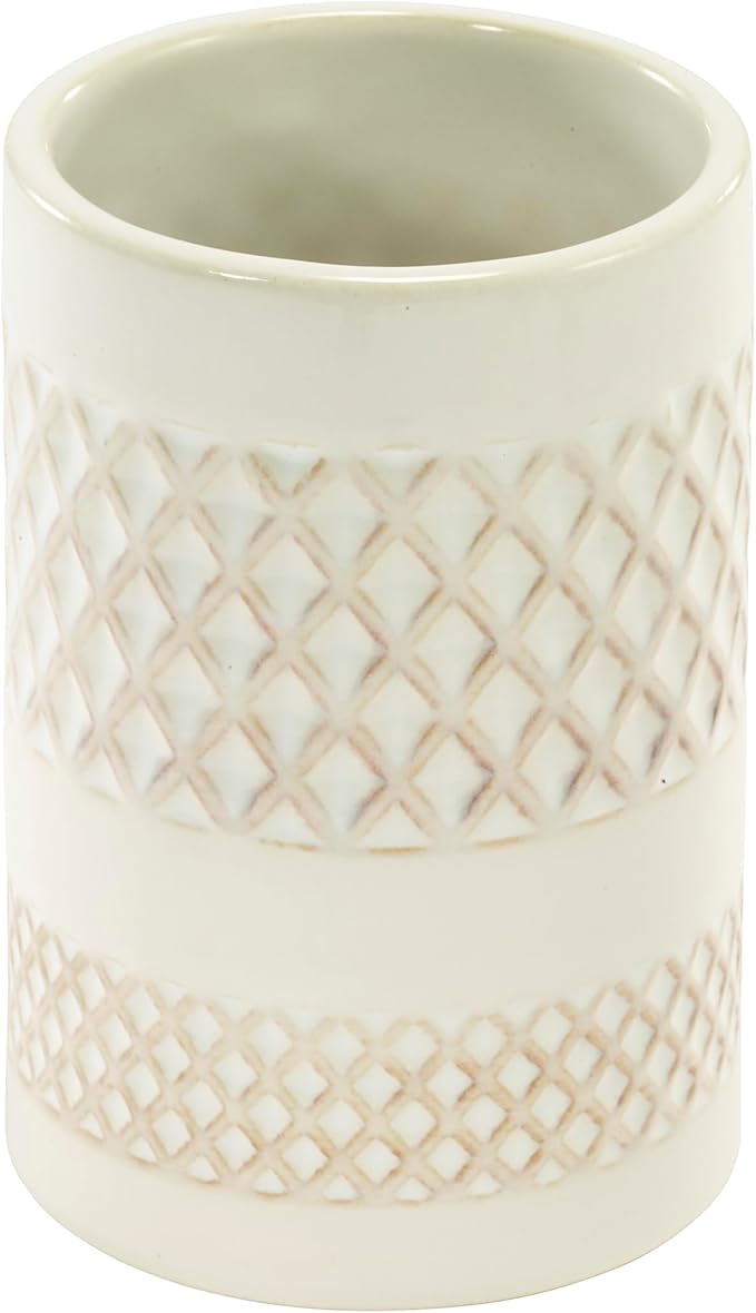 Nicole Miller – Tumbler, Glossy Embossed Trellis Ceramic with Reactive Glaze Detail, Classic Home Decor – Perfect for Holding Toothbrushes and Bathroom Essentials (Lyra)