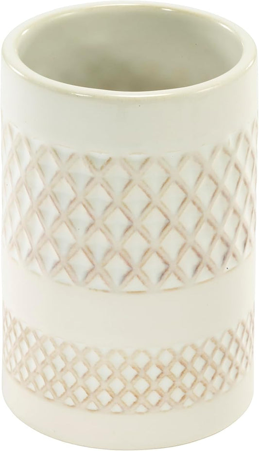 Nicole Miller – Tumbler, Glossy Embossed Trellis Ceramic with Reactive Glaze Detail, Classic Home Decor – Perfect for Holding Toothbrushes and Bathroom Essentials (Lyra)