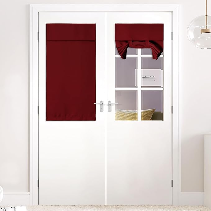 NICETOWN Door Window Covering, Christmas Blackout Tricia Window Curtain Energy Efficiency Sidelight Curtains Tie Up Shades for Front Back Door, W26 x L40 inch, Burgundy Red, 1 Panel