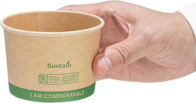 Restaurantware Paper Soup Containers 200 Pack Of 8 oz Disposable Kraft To Go Hot Soup Serving Bowls BPI-Certified Compostable Leakproof Stackable Food Containers For Noodles, Pasta And Desserts