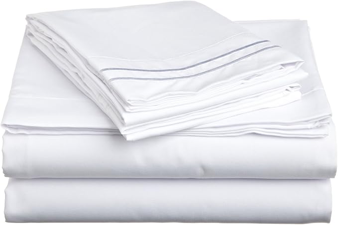 Lamma Loe Silky Soft Luxurious Supreme Microfiber 4-Piece Sheet Set with Embroidered Pillow Cases, Full, White