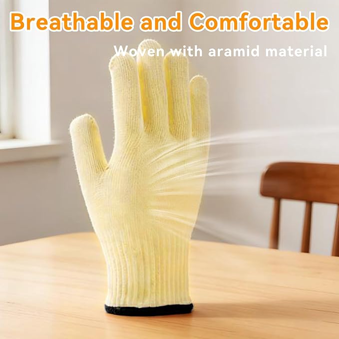 Heat Resistant Oven Gloves for Cooking, Grilling - Durable Aramid Oven Mitts Gloves with Fingers - Full Hand Protection, Ideal for Baking, Fryer, and BBQ