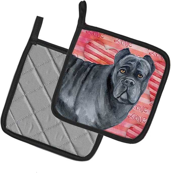 Caroline's Treasures BB9781PTHD Cane Corso Love Pair of Pot Holders, Red Kitchen Heat Resistant Pot Holders Sets Oven Hot Pads for Cooking Baking BBQ, 7 1/2 x 7 1/2