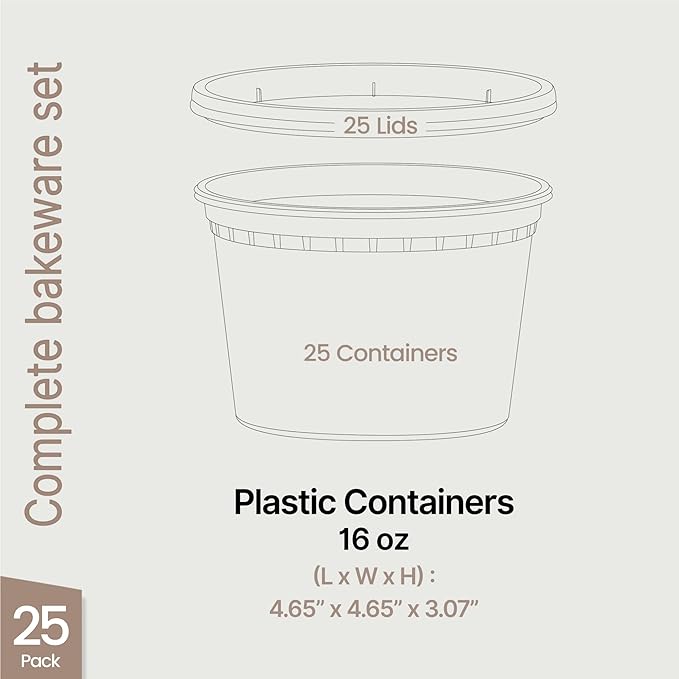 Plastic Deli Containers with Lids 16 oz (Pack of 25) – Leak-Proof, BPA-Free Food Storage Containers for Soup, Slime & Meal Prep, Stackable, Microwave, Dishwasher Safe, Reusable Clear Plastic