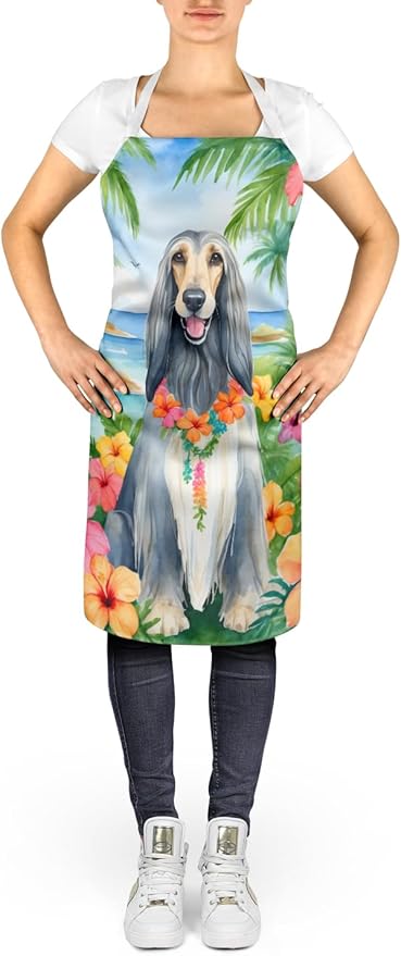Caroline's Treasures Afghan Hound Luau Apron Cooking Kitchen Server Baking Crafts Gardening for Adult Women Men, Unisex, Large, Multicolor