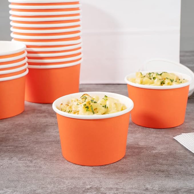 Coppetta 4 Ounce Dessert Cups, 200 Disposable Ice Cream Cups - Lids Sold Separately, Heavy-Duty, Orange Paper Frozen Yogurt Bowls, For Hot And Cold Foods, Perfect For Gelato Or Mousse - Restaurantware