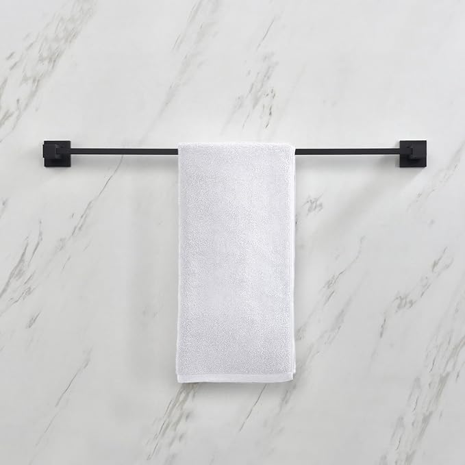 KIBI Cube 24 Inch Bathroom Towel Bar | Wall Mounted Solid Brass Towel Hanger with Corrosion-Resistant Finish | Sleek and Durable Towel Holder for Bathroom Organization (Matte Black, KBA1504)
