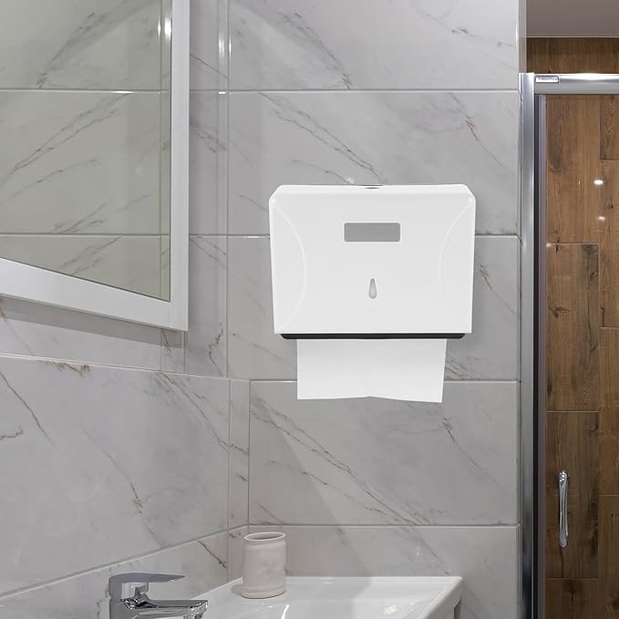 Tofficu Punch-Free Wall-Mounted Paper Towel Dispenser with Adhesive, Bathroom Tissue Holder for Kitchen Office Home, White Multifunctional Touchless Tissue Box for Commercial and Household
