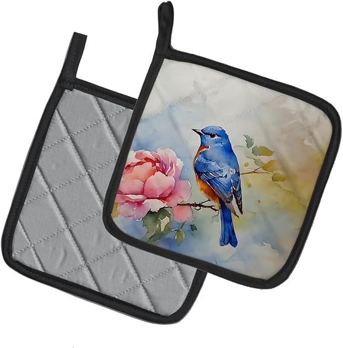 Caroline's Treasures Bluebird Pair of Pot Holders Kitchen Heat Resistant Pot Holders Sets Oven Hot Pads for Cooking Baking BBQ, 7 1/2 x 7 1/2