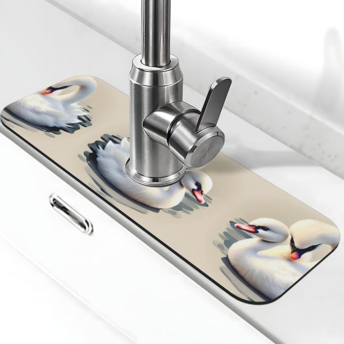 Cute Little swan Printed Faucet Absorbent mat, Suitable for bathrooms, Kitchens, and Other Sink Areas.