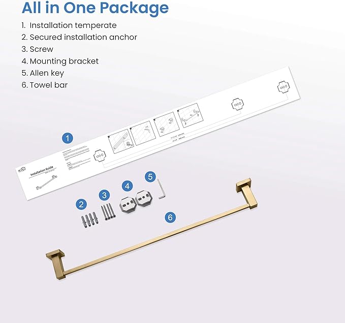 KIBI Cube 24 Inch Bathroom Towel Bar | Wall Mounted Solid Brass Towel Hanger with Corrosion-Resistant Finish | Sleek and Durable Towel Holder for Bathroom Organization (Brushed Brass, KBA1504)
