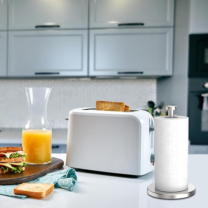 Paper Towel Holder Countertop | Metal Bathroom Towel Holder Stand,Stainless Steel Countertop, Vertical Dispenser for Bathroom Kitchen
