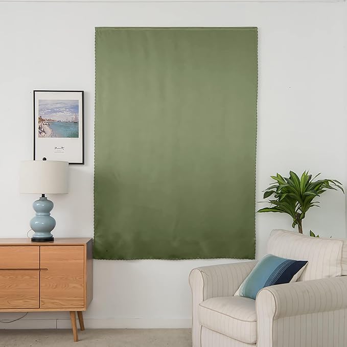 AJAZZ 100% Blackout Shades Window Cover Self Adhesive Curtains Sticky Curtain Portable Easy Open Blackout Curtains for Bedroom Living Room No Drilling (Sage Green, 59" W x 84" L) 1 Panel