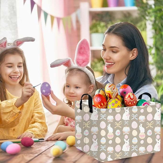 FXOLCSHE Rectangular Easter basket,Easter basket empty,Nursery Hamper,Collapsible waterproof baby toy storage box for Kids,Toy Organizer,Easter Home Decor,Gift Baskets(Bowknot egg)
