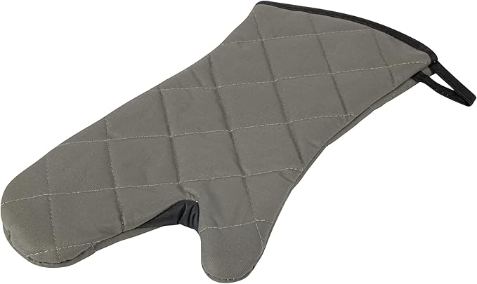 Restaurantware 17 x 8 Inch Heavy-Duty Oven Mitt 1 Flame Retardant Heat-Resistant Mitt - With Thumb Guard Hanging Loop Gray Cotton Quilted Oven Mitts Heat-Resistant For Cooking And Baking