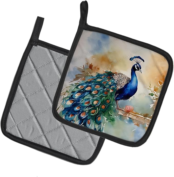 Caroline's Treasures Peacock Pair of Pot Holders Kitchen Heat Resistant Pot Holders Sets Oven Hot Pads for Cooking Baking BBQ, 7 1/2 x 7 1/2