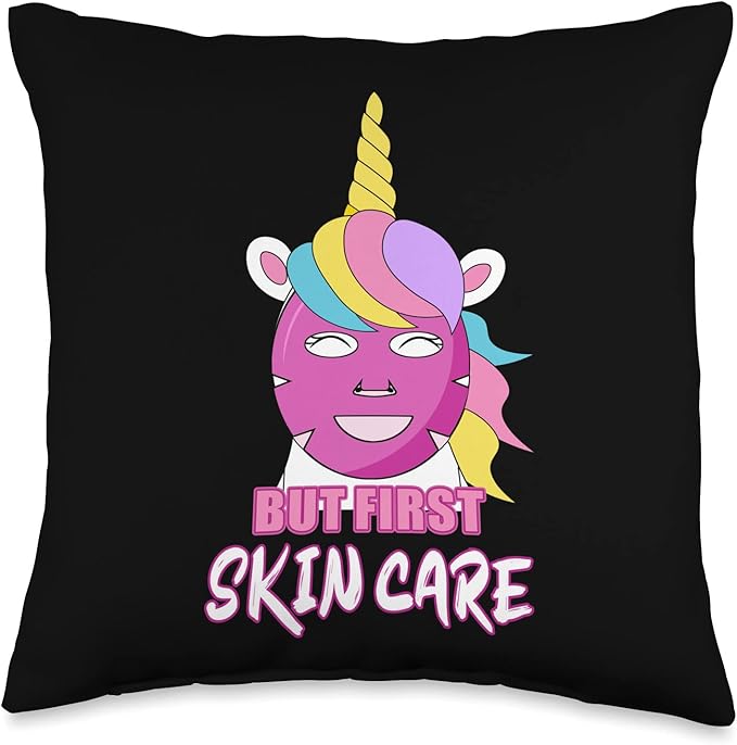 But First Skin Care Beauty Mask Unicorn Sheet Face Mask Throw Pillow