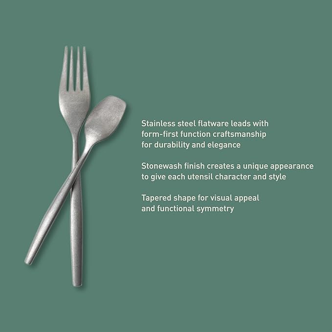 Bloomhouse - Two Time Oprah's Favorite Things Winner - 20 Piece Stone Washed Flatware 18/10 Stainless Steel Silverware Cutlery Utensil Set With Acacia Wood Caddy - Service for 4