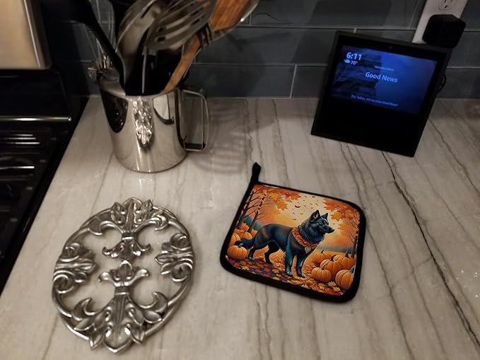 Caroline's Treasures DAC1017PTHD Belgian Sheepdog Fall Pair of Pot Holders Kitchen Heat Resistant Pot Holders Sets Oven Hot Pads for Cooking Baking BBQ, 7 1/2 x 7 1/2