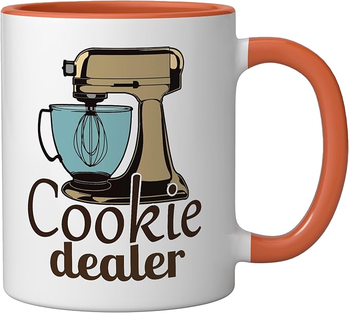 Cookie Dealer, Men Women Baking Cooking, Pastry Chef, Baker Ceramic Mug, Orange/White
