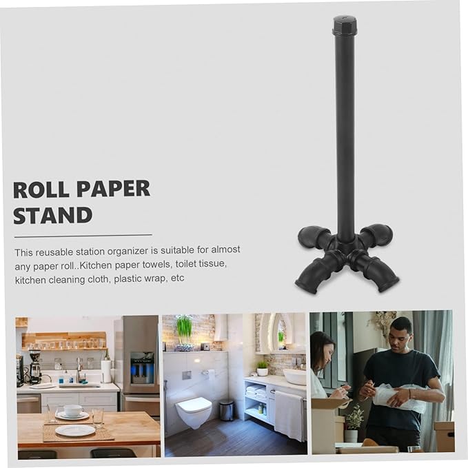 Industrial Iron Art Paper Towel Holder Base Vintage Style Kitchen Paper Towel Stand for Countertop Rustic Farmhouse Design Easy to Install for Dining Room and Kitchen