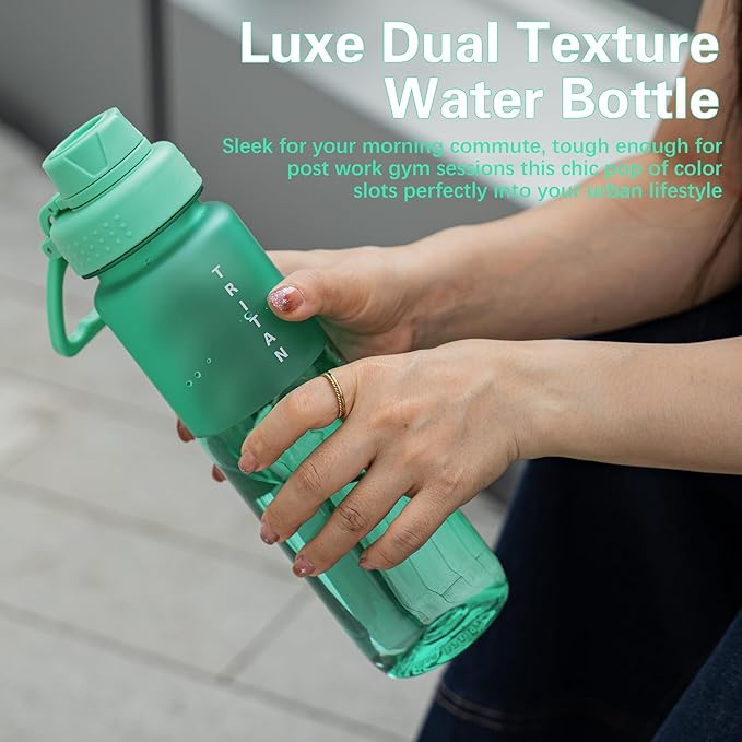 OLDLEY 32oz Frosted Clear Water Bottle, BPA-Free Tritan Plastic Reusable Water Bottle with Fast-Flow Spout Lid, Wide Mouth Leakproof Sports Drinking Bottle for Gym, School, Office, Travel,Bubble Gum