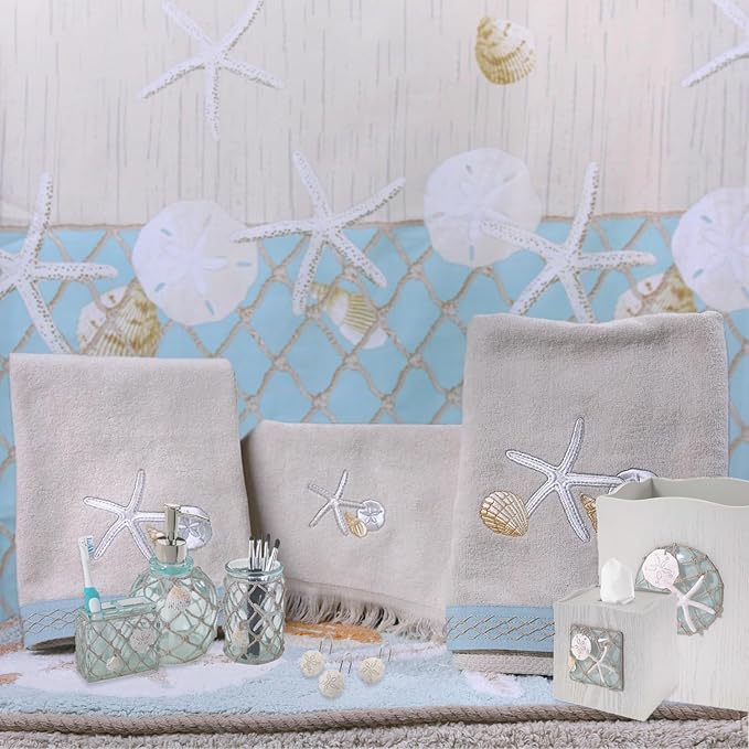 Avanti Linens - Shower Curtain Hooks, Beach Inspired Bathroom Accessories, Set of 12 (Seaglass Collection)