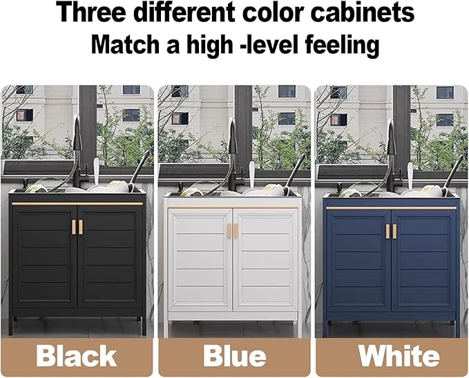 Indoor Utility Kitchen Sink With Cabinet,Commercial Garage Stainless Steel Sink,Industrial Sink With Faucet,Freestanding Laundry Utility Sink,Pet Wash Station,1 Compartment. ( Color : Black+Square , S