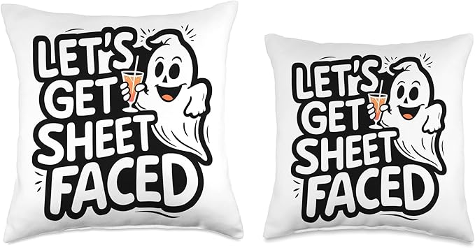 Let's Get Sheet Faced Halloween Ghost Throw Pillow
