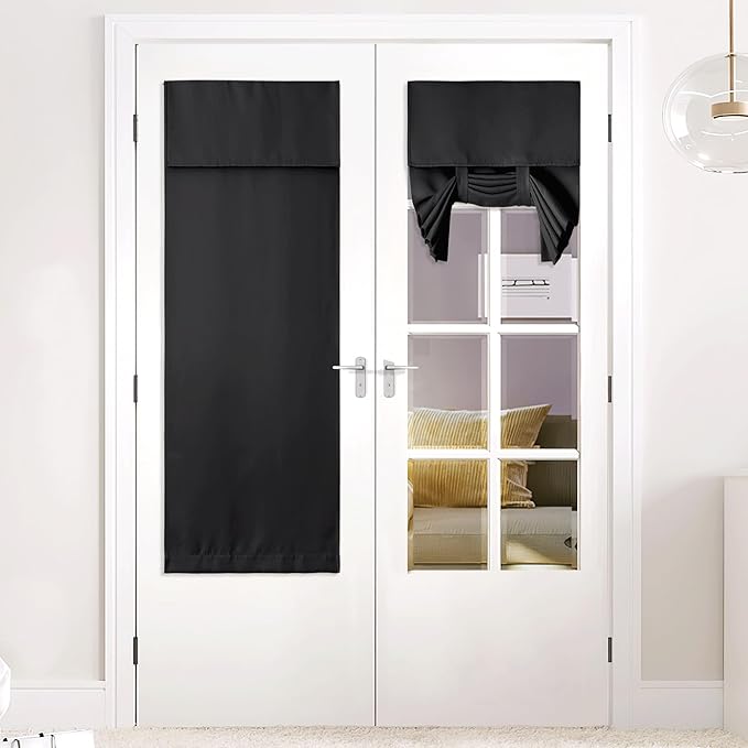 NICETOWN Blackout Door Curtain for Window, Thermal Insulated Sidelight Curtain for Narrow Window Privacy Protect French Door Shade for Bedroom Living Room, 26 x 64, 1 Panel, Black