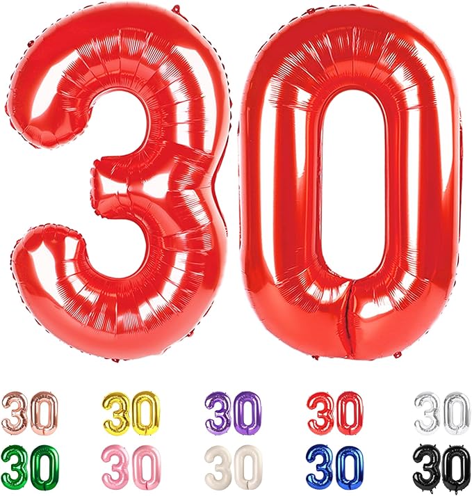 30 Balloon Numbers, Red Number Balloons 40 In 30th Birthday Decorations for Women Men, Happy 30th Birthday Party Decorations Balloons for Wedding, Celebration Party, Graduations