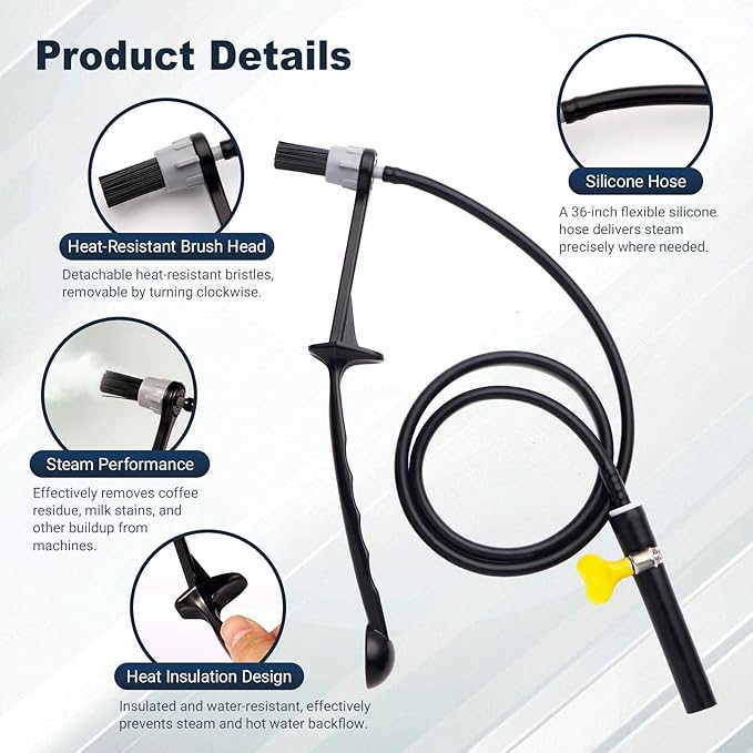 Coffee Machines Steam Cleaning Brush,Featuring a Scoop-Shaped end and Removable Heat-Resistant Brush Head, Steam Wand Descaling and Cleaning Tool Suitable for Espresso Machines