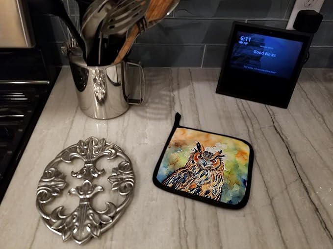 Caroline's Treasures Eurasian Eagle Owl Pair of Pot Holders Kitchen Heat Resistant Pot Holders Sets Oven Hot Pads for Cooking Baking BBQ, 7 1/2 x 7 1/2