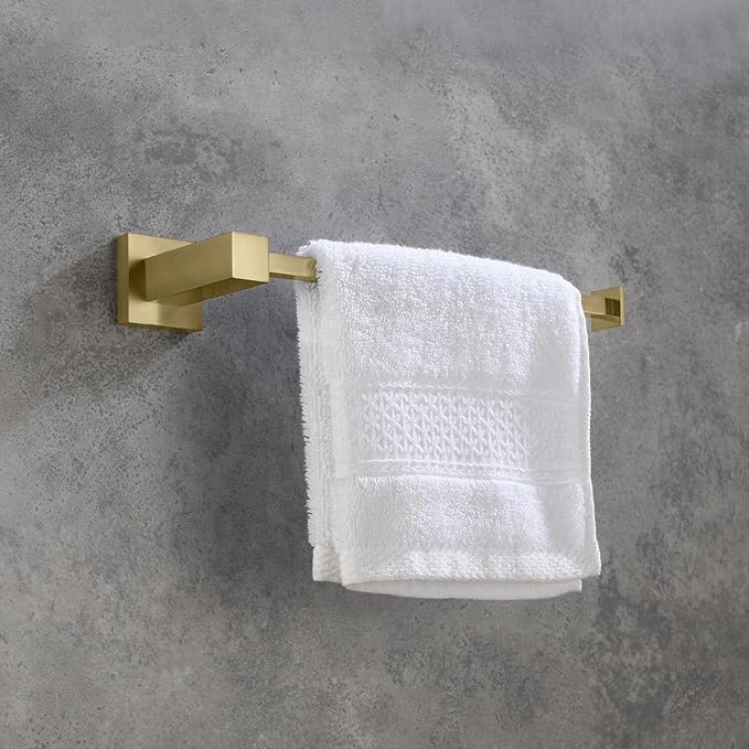 KIBI Cube 10 Inch Hand Towel Bar | Solid Brass Wall Mounted Bathroom Towel Holder for Small Spaces | Modern & Durable Design | Rust-Resistant Finish (Brushed Gold, KBA1503)