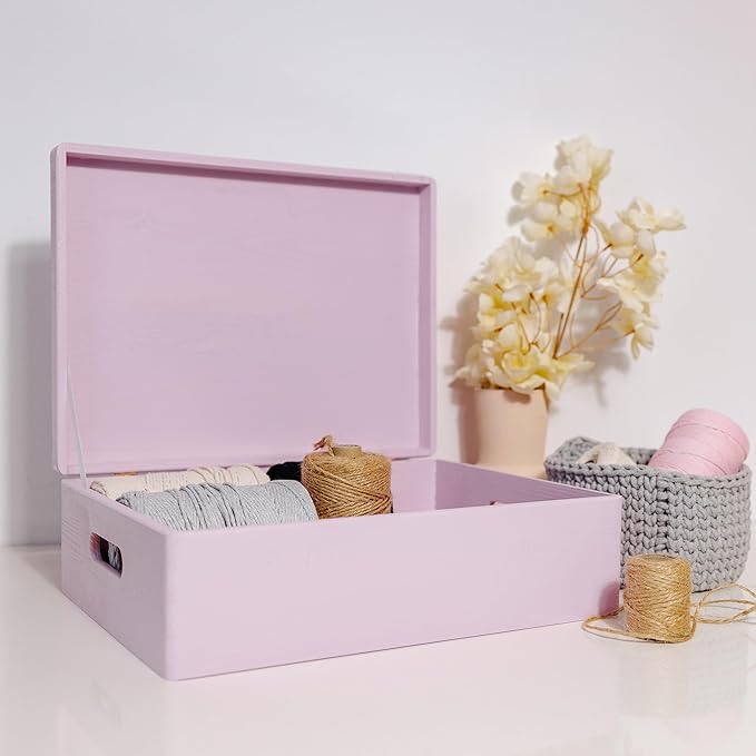 Creative Deco XL Pink Wooden Box Storage with Hinged Lid | 15.8x11.8x5.5in (+-0.5) | Keepsake with Handles | Gift Box for Tool Dog Toy Kitchen Storage | Wood Chest Trunk