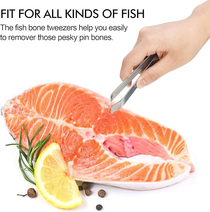 Fish Bone Tweezers, Professional Stainless Steel Flat and Slant Pliers Set for Kitchen Salmon Trout, 2 SET