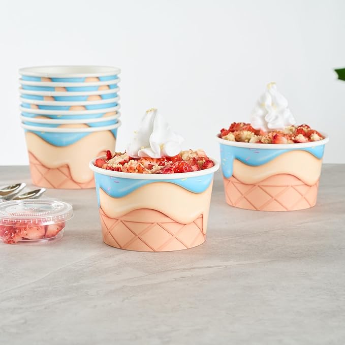 Restaurantware Ice Cream Cups 50 Pack of 8 oz Leak-Resistant Disposable Dessert Bowl Frozen Yogurt Cup Round Paper Container For Cold And Hot Desserts