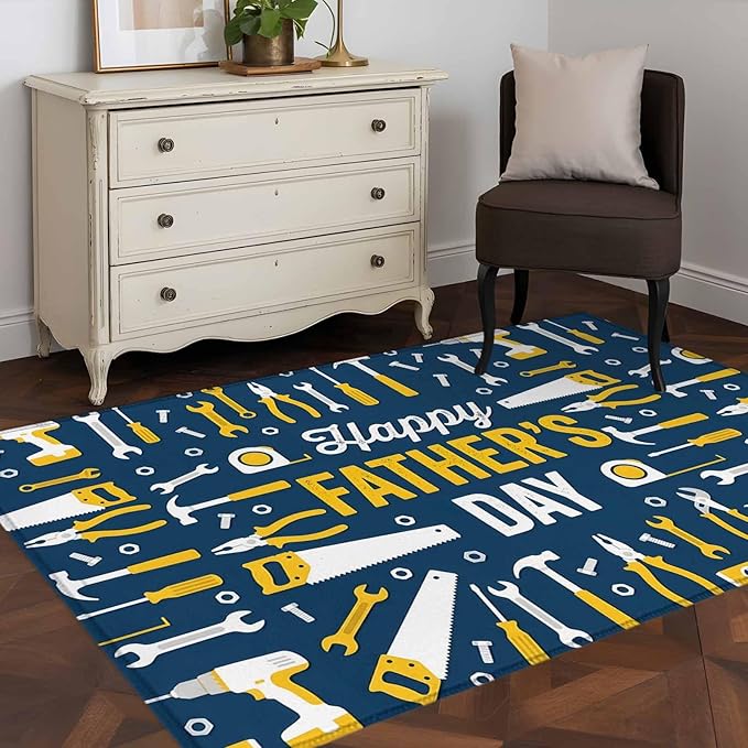 Father's Day Rectangle Rug 3x5 ft Hand Tools Workshop Equipment Soft Area Rug for Living Room Washable Non-Slip Carpet Indoor Mat for Bedroom Dining Room Holiday Decor