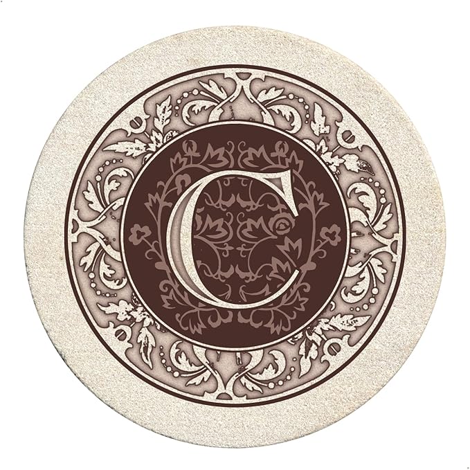Thirstystone Monogram Letter C Absorbent Sandstone Coaster 4 Pack Made in The USA Decorative, Absorbent, Easily Wipes Clean