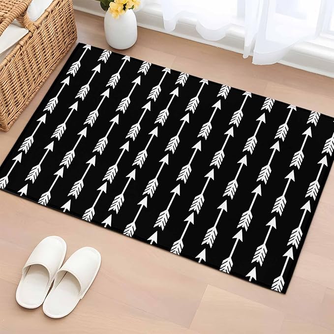 Area Rug 2x3ft, Tribal Style Arrows Pattern Washable Rugs for Living Room Bedroom, Black Background Soft Non-Slip Area Rugs Rectangle Floor Carpet for Dining Room