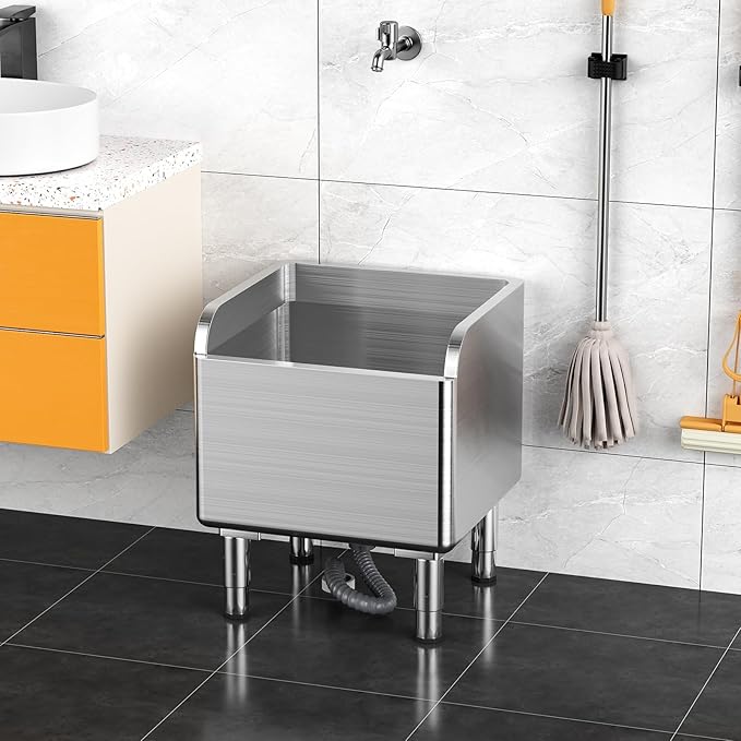 Floor Mop Sink, Commercial Floor Slop Sink, Adjustable Feet Stainless Steel Mop Service Basin, Laundry Mop Sinks for Kitchen (45x41x55cm), High Barrier Design, Seamless Welding A
