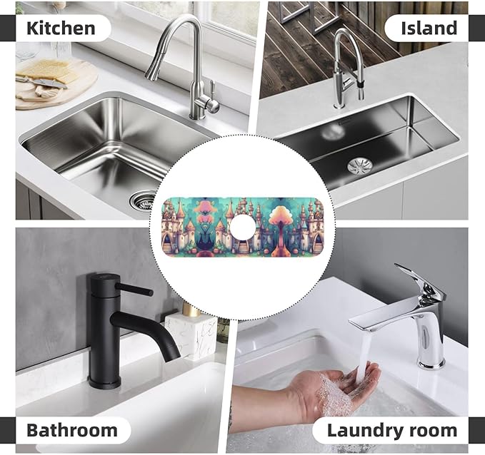 Classical Castle Printed Faucet Absorbent mat, Suitable for bathrooms, Kitchens, and Other Sink Areas.