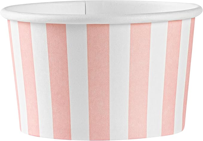 Coppetta 3-Ounce Dessert Cups, 200 Disposable Ice Cream Cups - Lids Sold Separately, Striped, Pink And White Paper FroYo Bowls, For Hot And Cold Foods, Perfect For Gelato Or Mousse - Restaurantware