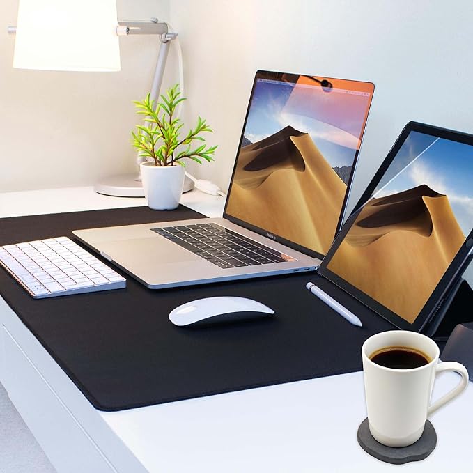 Diatomite Coasters Set of 6 | Absorbent Coasters for Drinks Cute Modern Unique Aesthetic Stone Coaster for Desks Coffee Table, Instant Drying, with 24 Scratch Protection Pads, Dark Grey
