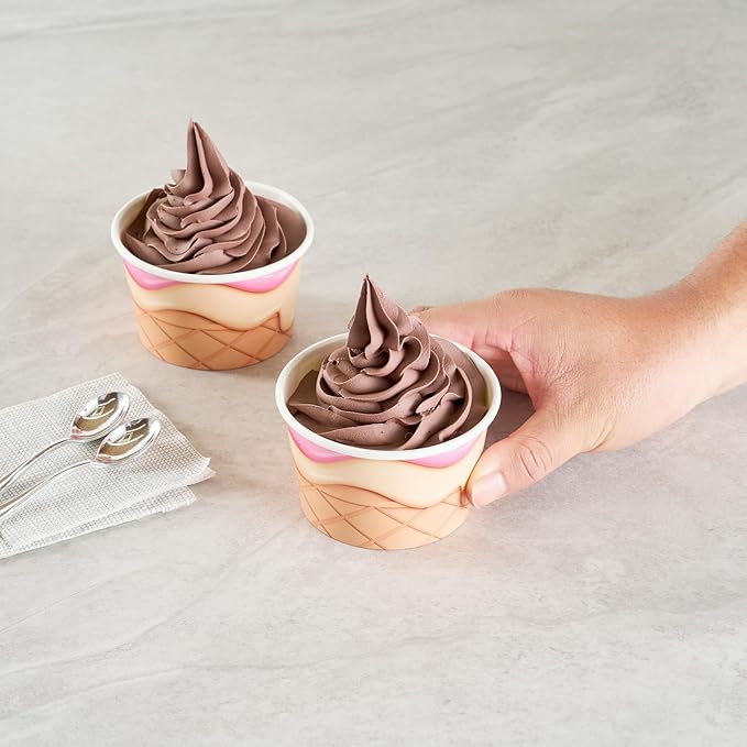 Restaurantware Ice Cream Cups 200 Pack of 8 oz Leak-Resistant Disposable Dessert Bowl Frozen Yogurt Cup Round Paper Container For Cold And Hot Desserts