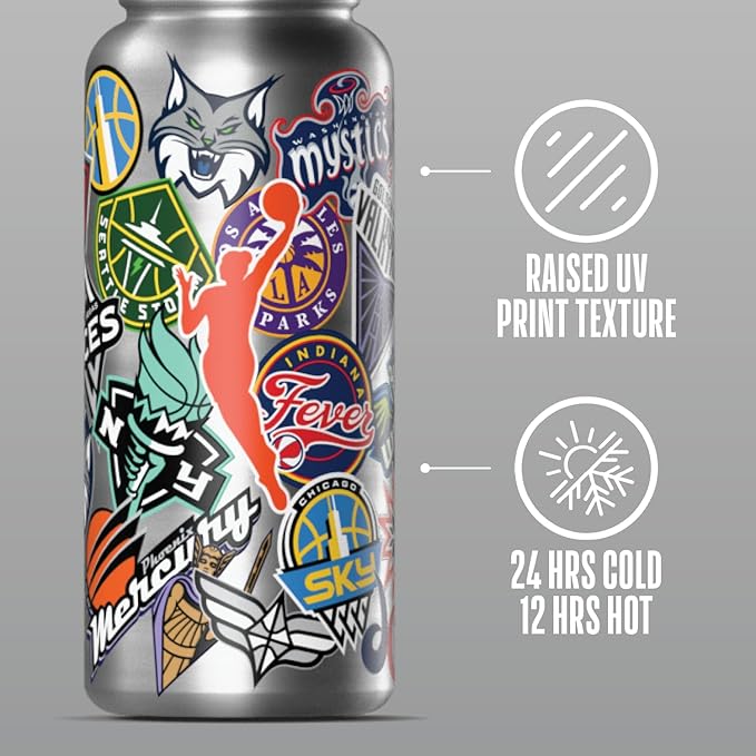 Hydrapeak x WNBA Officially Licensed All Team Sticker Print 32 oz Insulated Water Bottle with Straw Lid and Handle